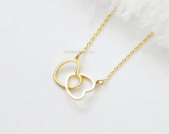 Two hearts necklace in gold, Double hearts necklace, gold entwined hearts, gold filled chain, gold twin hearts, dainty, wedding gifts