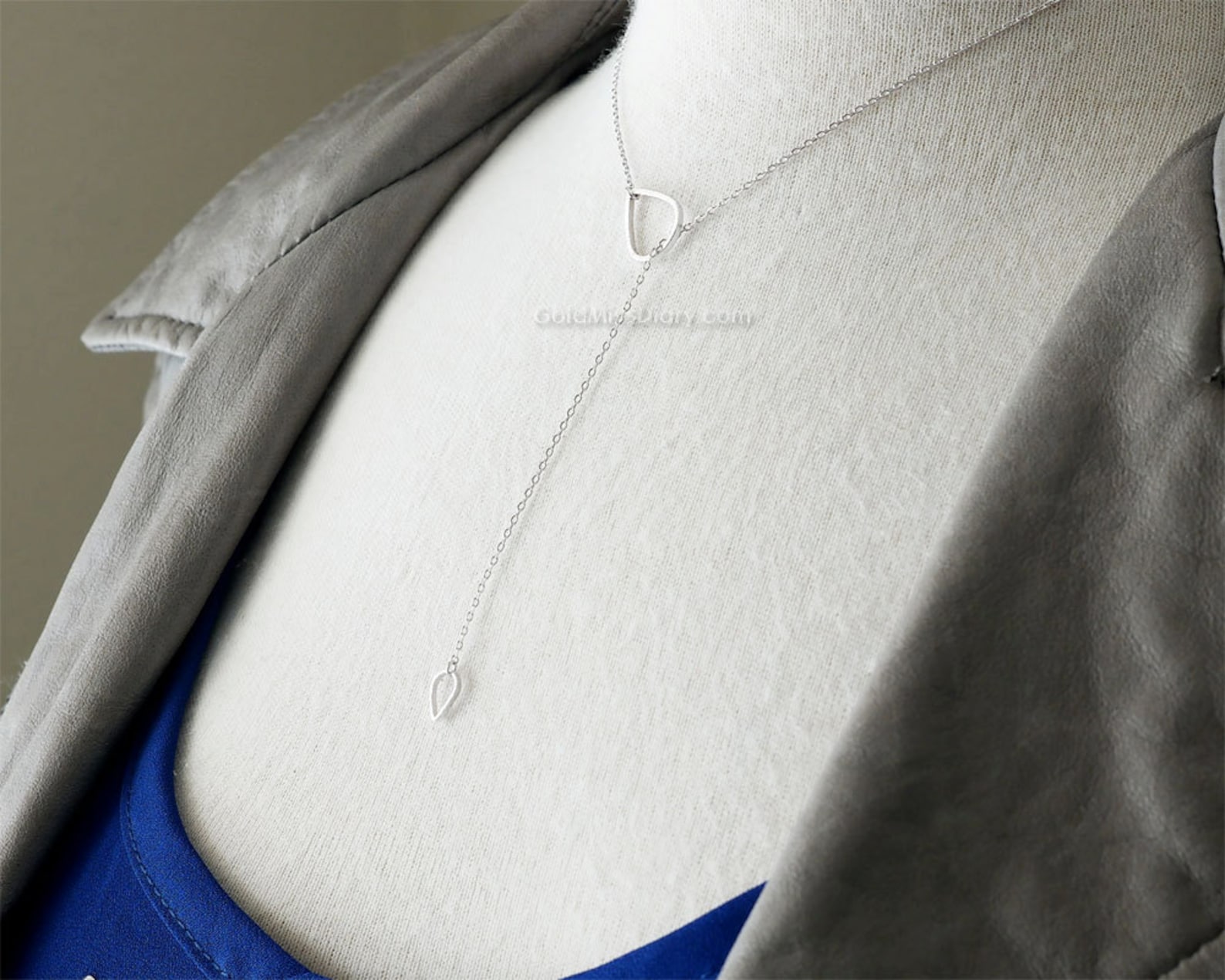 Silver Tear Drop Down Necklace / Simple Tear Lariat Necklace / Etsy