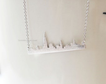 Collar con el horizonte de Nueva York en plata, collar con barra de Nueva York, collar con barra de ciudad, joyas de EE. UU., recuerdo de Nueva York, collar con el horizonte