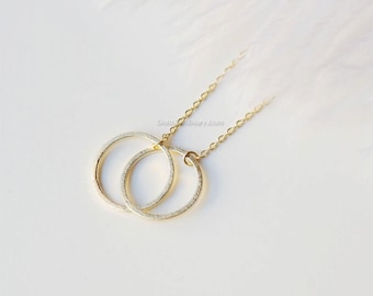 Gold Double Circle Necklace, Eternity necklace, infinity necklace, love knot necklace/ dainty, simple, birthday, wedding, bridesmaid jewelry