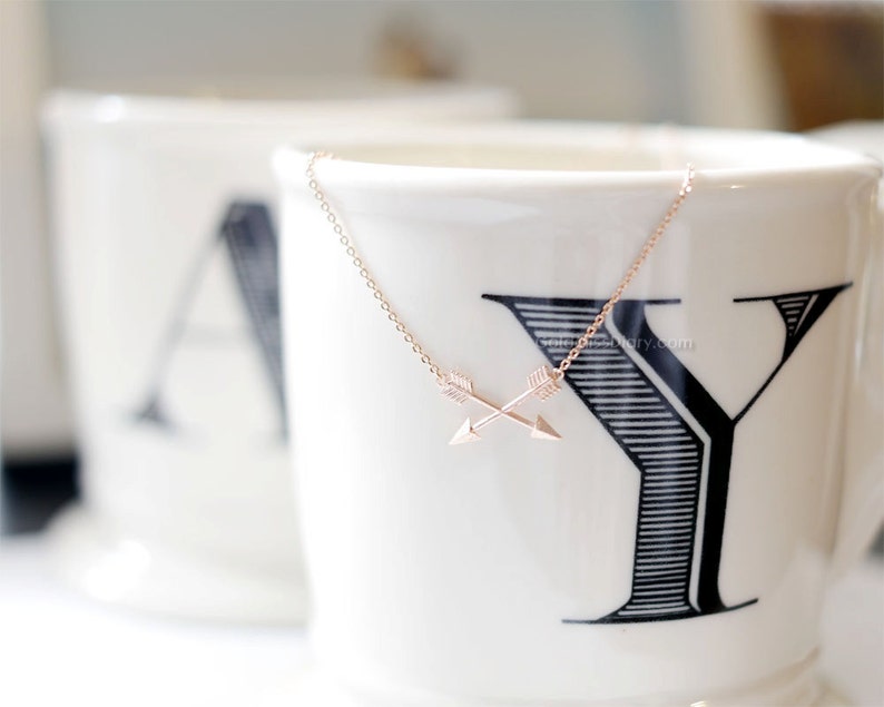 Tiny Arrow Necklace Cross Arrow Necklace 2 Arrow Necklace Rose Gold