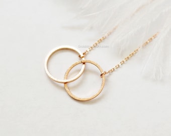 Double Circle Necklace in rose gold, Eternity necklace, infinity necklace, love necklace/ dainty, birthday, wedding, bridesmaid jewelry