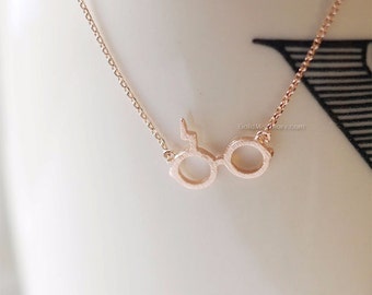 Lightning bolt Glasses Necklace in rose gold, glasses necklace, cool necklace, bolt necklace, cute necklace, gift ideas