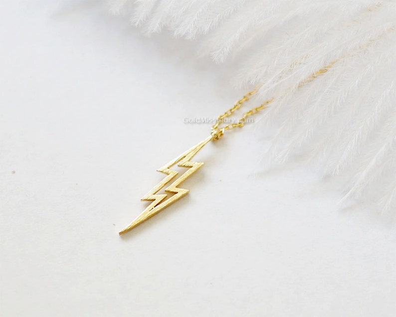 Gold Lightning Bolt Necklace Thunder Bolt Necklace Lightning Etsy