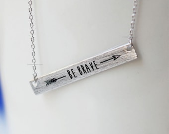 silver be brave necklace, silver bar necklace, dainty bar necklace, simple necklace ,gift ideas, birthday gift