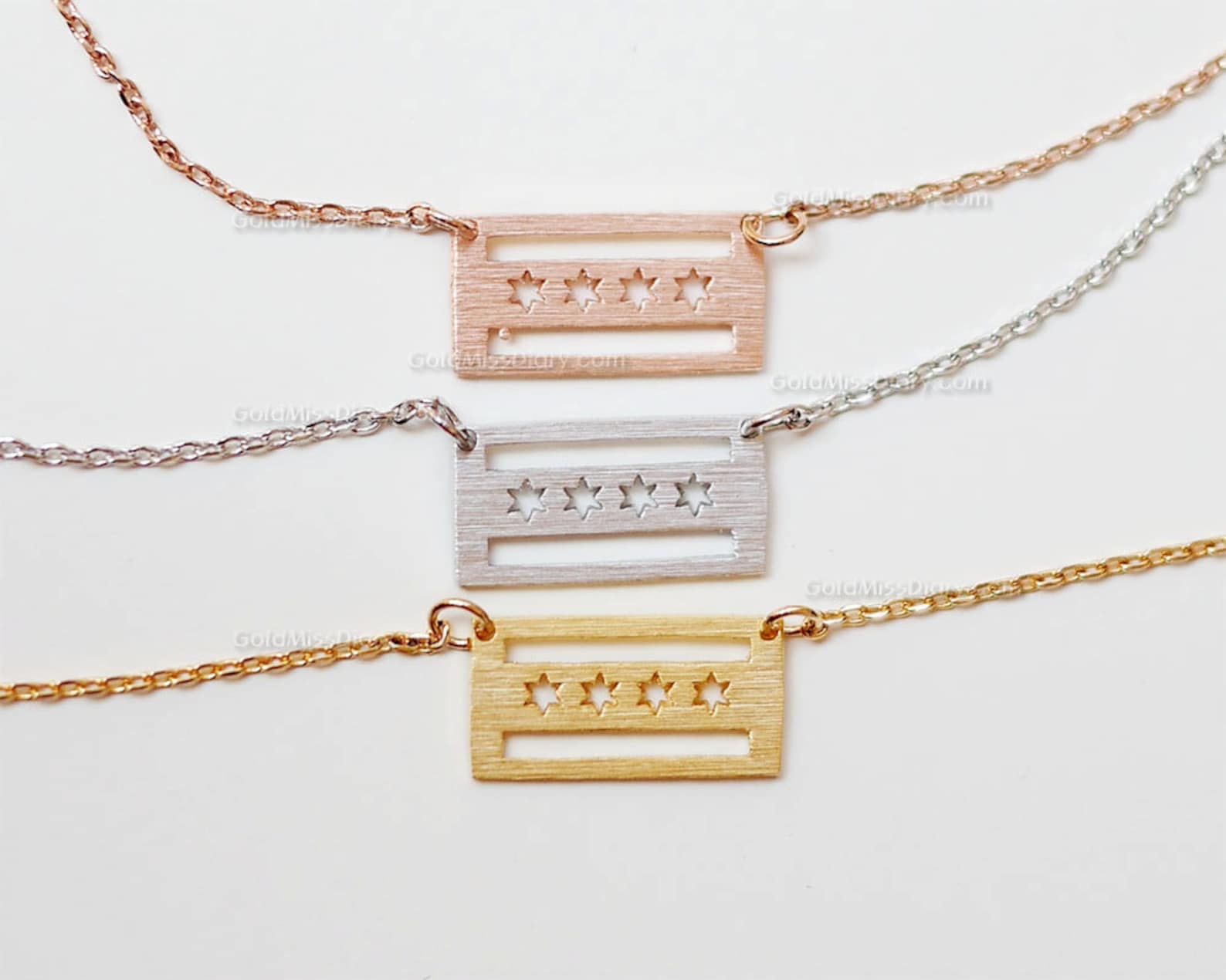 Gold Chicago Flag Necklace Chicago Flag Necklace Dainty Etsy