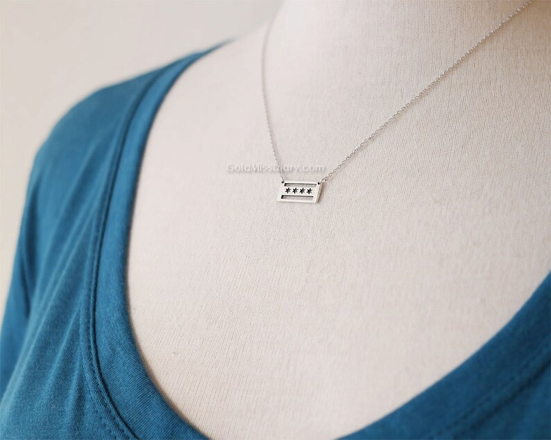 Chicago Flag Necklace in Silver Chicago Necklace Dainty - Etsy