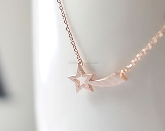 Rose Gold Shooting Star Necklace, star necklace in rose gold, bridesmaid gifts, birth day gift, everyday dainty handmade necklace,