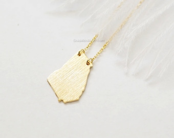 Georgia state Necklace in Gold, GA state gold necklace, Atlanta necklace, georgia state gold bar necklace,
