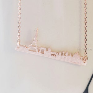 paris skyline bar rose gold necklace, Paris bar necklace in rose gold, city necklace, france eiffel tower, souvenir, skyline necklace image 1