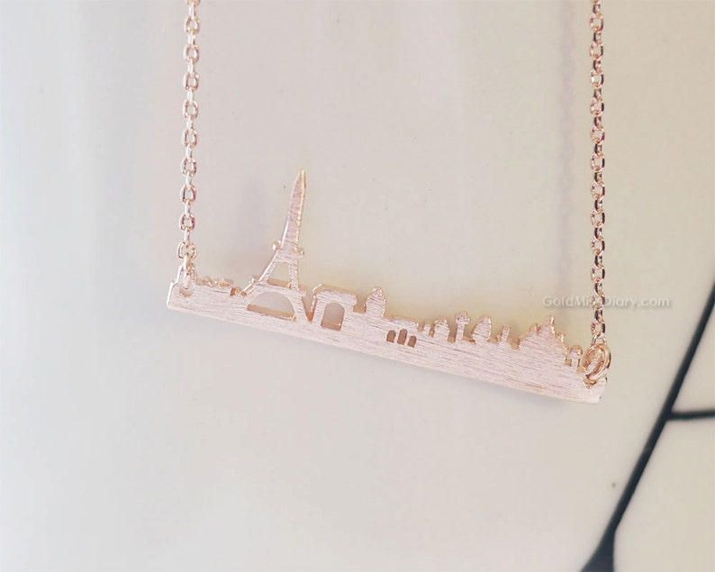 Paris Skyline Bar Rosegold Halskette, Paris Bar Halskette in Rosegold, Stadt Halskette, Frankreich Eiffelturm, Souvenir, Skyline Halskette Bild 1