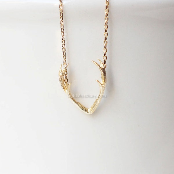 Gold Antler Necklace, Gold Antler Necklace, Delicate Antler Necklace, Deer Necklace, Horn Necklace, Rustic Necklace, gift ideas, birthday