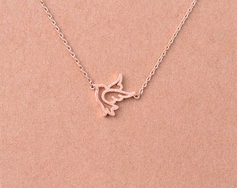 rose gold dove necklace, sparrow necklace, girly bird necklace, dainty necklace, everyday, simple, birthday, wedding, bridesmaid gifts