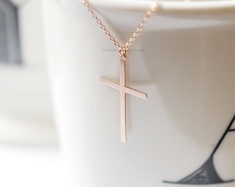 skinny Rose Gold Cross necklace/ Rose Gold Filled Cross Necklace / Perfect Layering Necklace/ dainty rose gold filled necklace