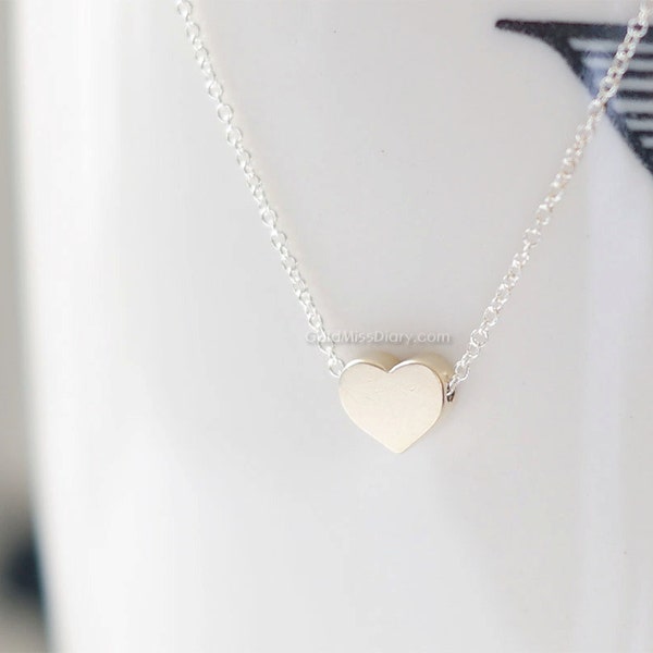 tiny Gold Heart Necklace, 14k gold filled or sterling silver, dainty heart necklace, wedding, bridesmaid, birthday gifts