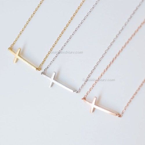 Rose Gold Sideways Cross Necklace 