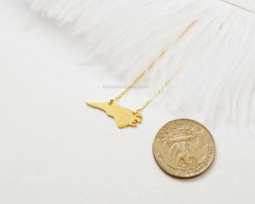 North Carolina State Necklace in Gold NC State Gold Necklace Etsy
