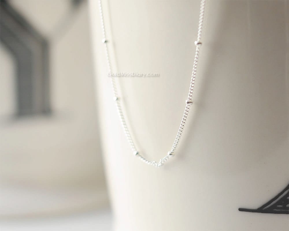 sterling silver Satellite necklace, Perfect Layering Necklace, Silver dot necklace, Beaded Silver Chain, wedding, birthday, bridesmaid gifts