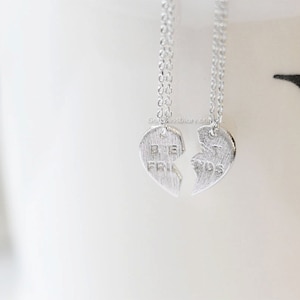 Silver Best Friends Heart Necklace Set ,best friend necklace, Split heart necklace, Friendship necklace, Everyday necklace