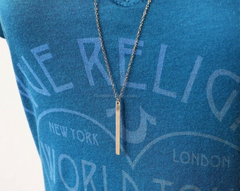 Skinny Vertical Gold Bar Necklace /Perfect Layering Necklace / 14K Gold Fill Chain, Long Gold Bar Pendant / Choose your length