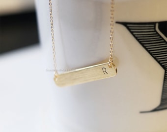 personalized initial bar necklace in gold, initial bar necklace.  name bar necklace, dainty, simple, birthday, wedding, bridesmaid jewelry
