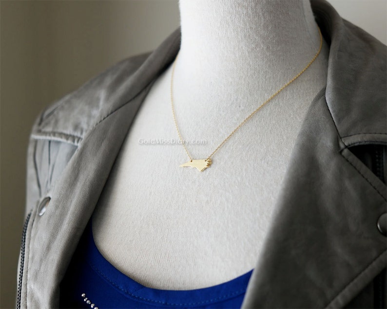 North Carolina State Necklace in Rose Gold NC State Gold Etsy