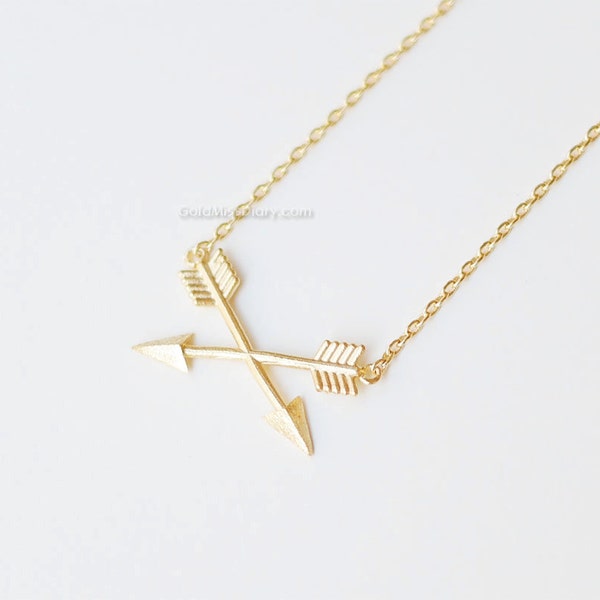 Gold Cross Arrow Necklace, double arrow necklace,  arrow necklace, gold necklace, simple necklace, dainty necklace, bridesmaid, wedding gift
