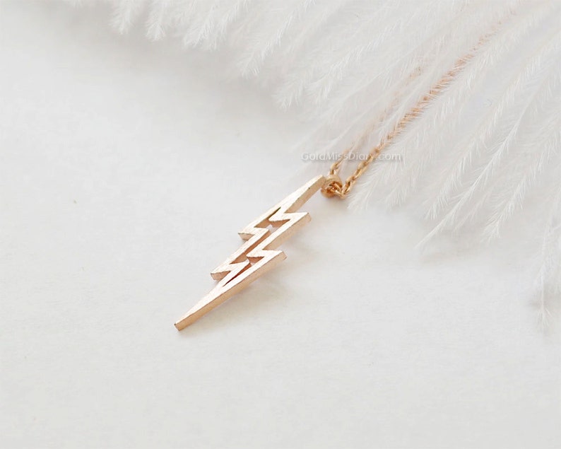 Lightning Bolt Necklace in Rose Gold Thunder Bolt Necklace Etsy