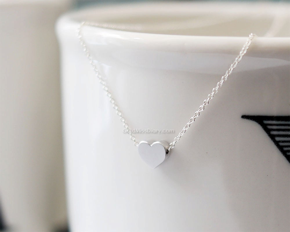 Silver Heart Necklace Tiny Heart Necklace Silver Heart on - Etsy
