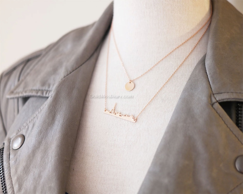 paris skyline bar rose gold necklace, Paris bar necklace in rose gold, city necklace, france eiffel tower, souvenir, skyline necklace image 4