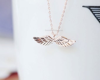 Angel wing necklace in Rose Gold ,bird necklace, wing necklace, cute necklace,women necklace, bridesmaid gift, girls necklace