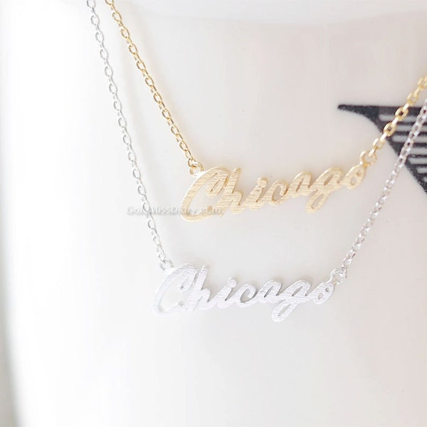 Chicago Bar Necklace, Dainty Necklace, Tiny Chicago Necklace