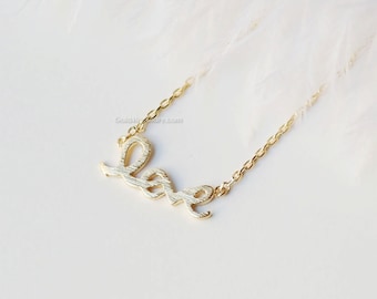 Love Necklace in gold, dainty love letter necklace, wedding, bridesmaid, birthday gifts, gift ideas, Letter Love Necklace