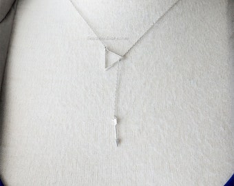 Silver Arrow Drop Necklace / Simple Arrow Lariat Necklace / Minimal Y Necklace / Silver triangle necklace- simple, wedding, bridesmaid