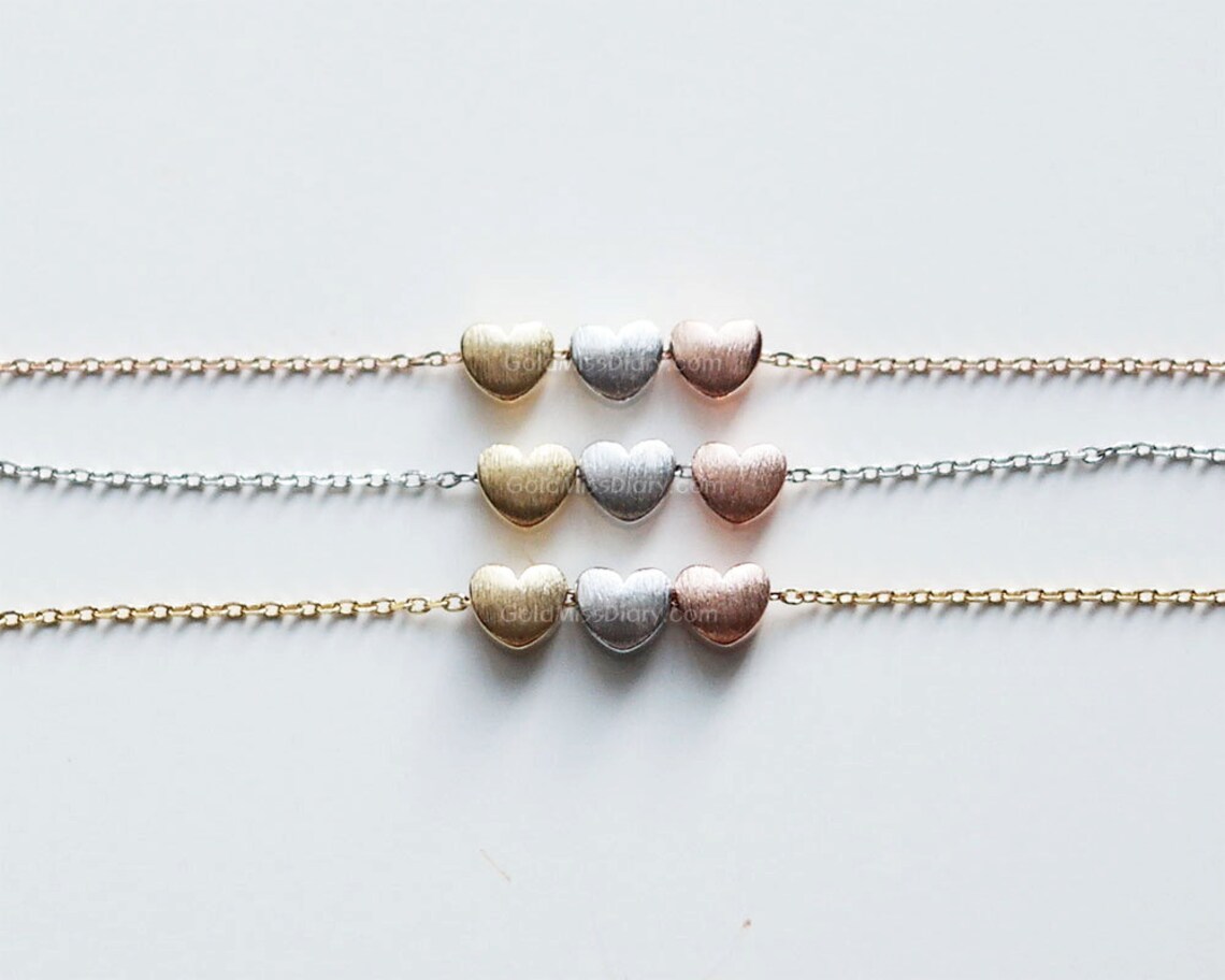 Dainty 3 Hearts Necklace Three Hearts Gold Silver Rose Etsy