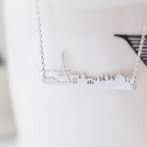 paris skyline bar necklace, Paris bar necklace in silver, city necklace, france eiffel tower, souvenir, skyline necklace