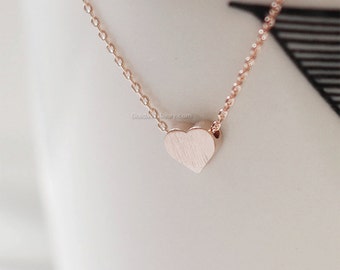 Rose Gold Herz Halskette, kleine Herz Halsketten, Rose Gold Herz auf Rose Gold Kette ...zierlich, einfach, Geburtstag, Hochzeit, Brautjungfer