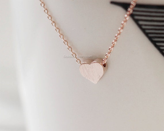 Rose Gold Heart necklace, Tiny heart necklaces, Rose Gold heart on Rose  Gold simple, birthday, wedding, bridesmaid