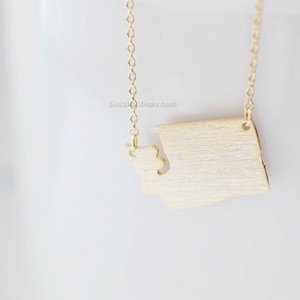 Washington State Necklace in silver, WA state gold necklace, Seattle necklace