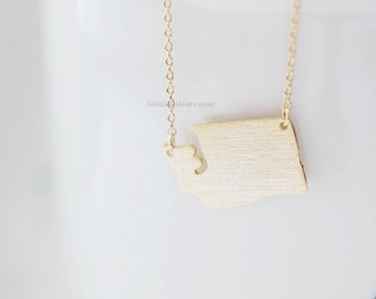 Washington State Necklace in silver, WA state gold necklace, Seattle necklace