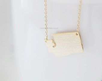 Washington State Necklace in Gold, WA state gold necklace, Seattle necklace