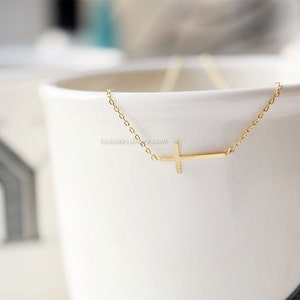 Gold sideways cross necklace/ Gold Filled necklace, dainty everyday necklace, wedding, birthday, bridesmaid gifts, image 3