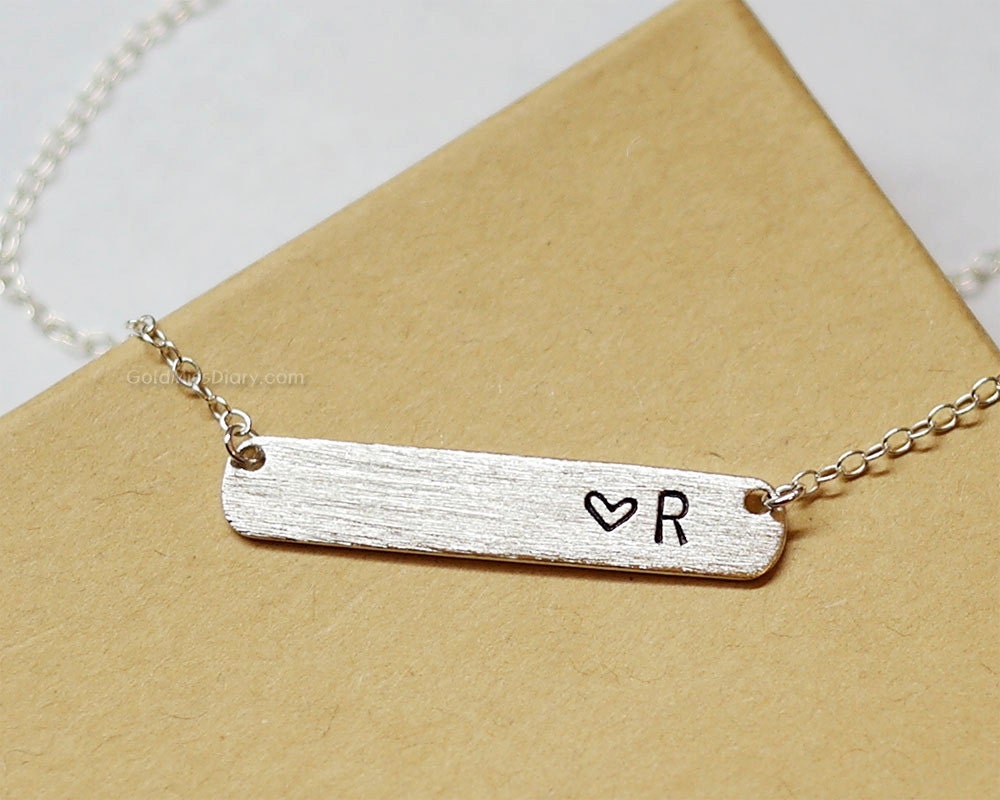 Silver Initial Bar Necklace Silver Personalized Necklace. Etsy