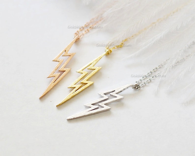 Lightning Bolt Necklace in Rose Gold Thunder Bolt Necklace Etsy