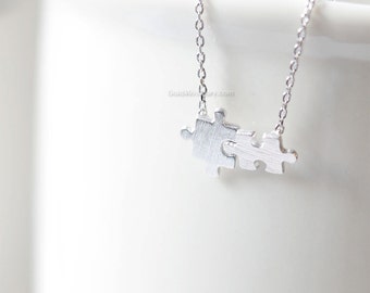 puzzle necklace in silver / Silver Fun puzzle necklace/ dainty, simple necklace, wedding gifts, bridesmaid gifts, gifts ideas