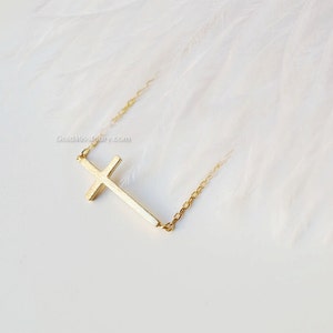 Gold sideways cross necklace/ Gold Filled necklace, dainty everyday necklace, wedding, birthday, bridesmaid gifts,