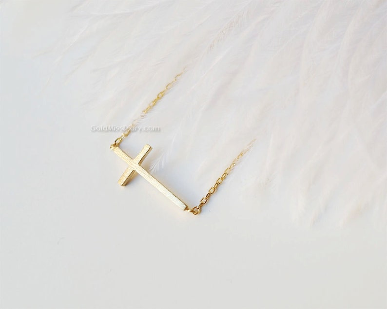 Gold sideways cross necklace/ Gold Filled necklace, dainty everyday necklace, wedding, birthday, bridesmaid gifts, 