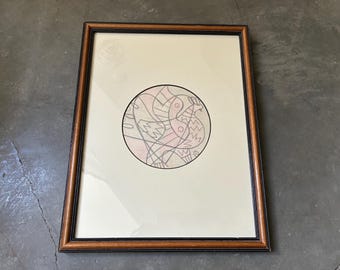 Adolf Odorfer Graphite And Color Pencil Bird Sketch On Paper In Wood Frame