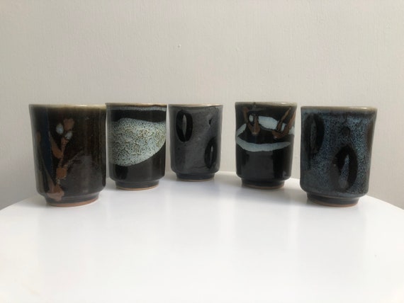 Japanese Modernist Design Ceramic Tea Cups, Set Of 5