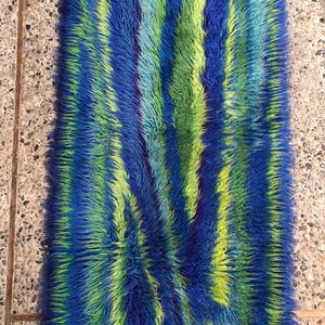 Scandinavian Wool Rya Rug Blues And Greens Modern Wall Hanging Art Or Floor Rug